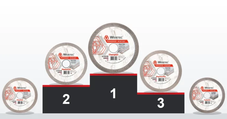 Podium tarcz do gresu WERTEC: 1. Champion, 2. MasterCut, 3. King Gres Plus, obok King Gres i TurboCut